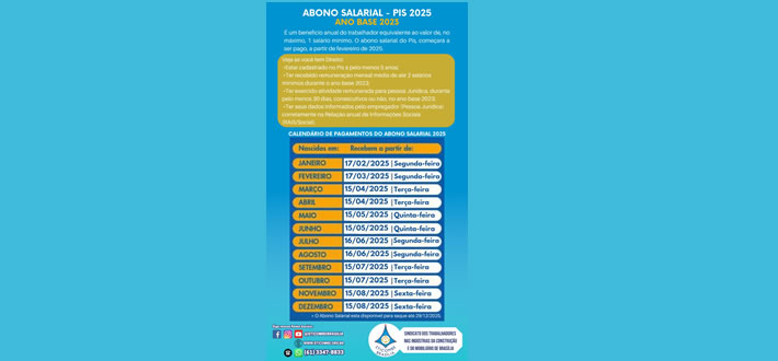ATENÇÃO TRABALHADOR (A) PARA O ABONO SALARIAL 2025 (veja tabela de pagamento)